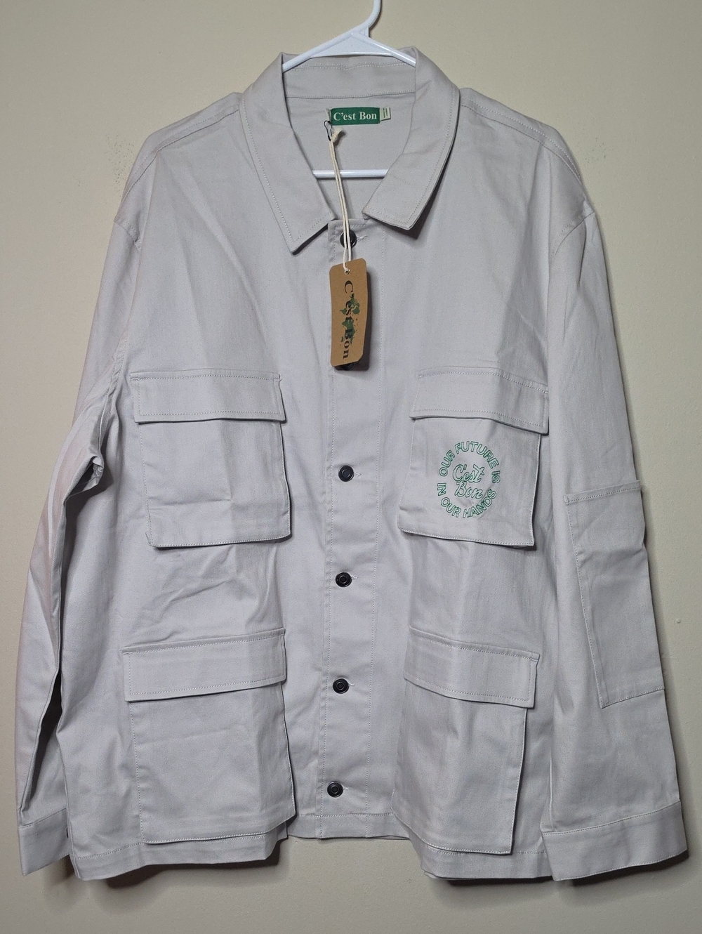 C'EST BON Men's Light Beige Utility Jacket